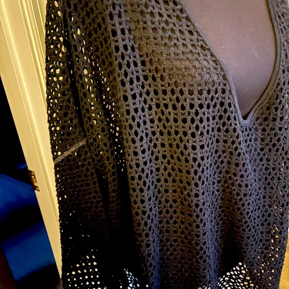 NWT Free People Oversized Black Mesh Sweater with plunging neckline. Super Sexy! - Picture 6 of 7